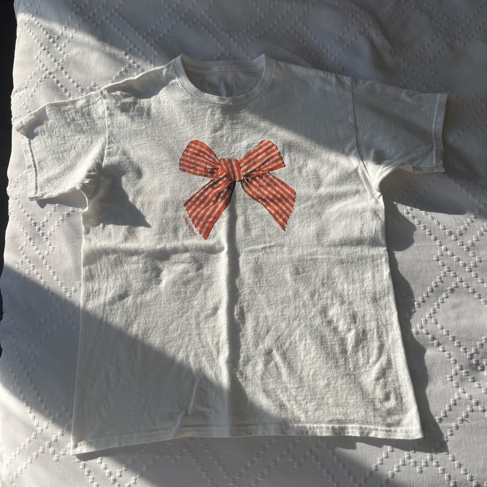 Women's White Tee with Red Bow Design